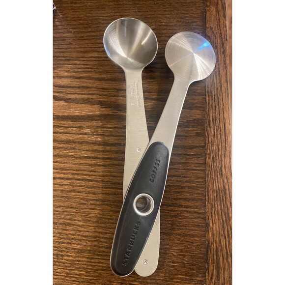 Starbucks Coffee Espresso Scoop Stainless 1.5 Tbsp /7G Black Swivel Handle Spoon - Picture 1 of 6